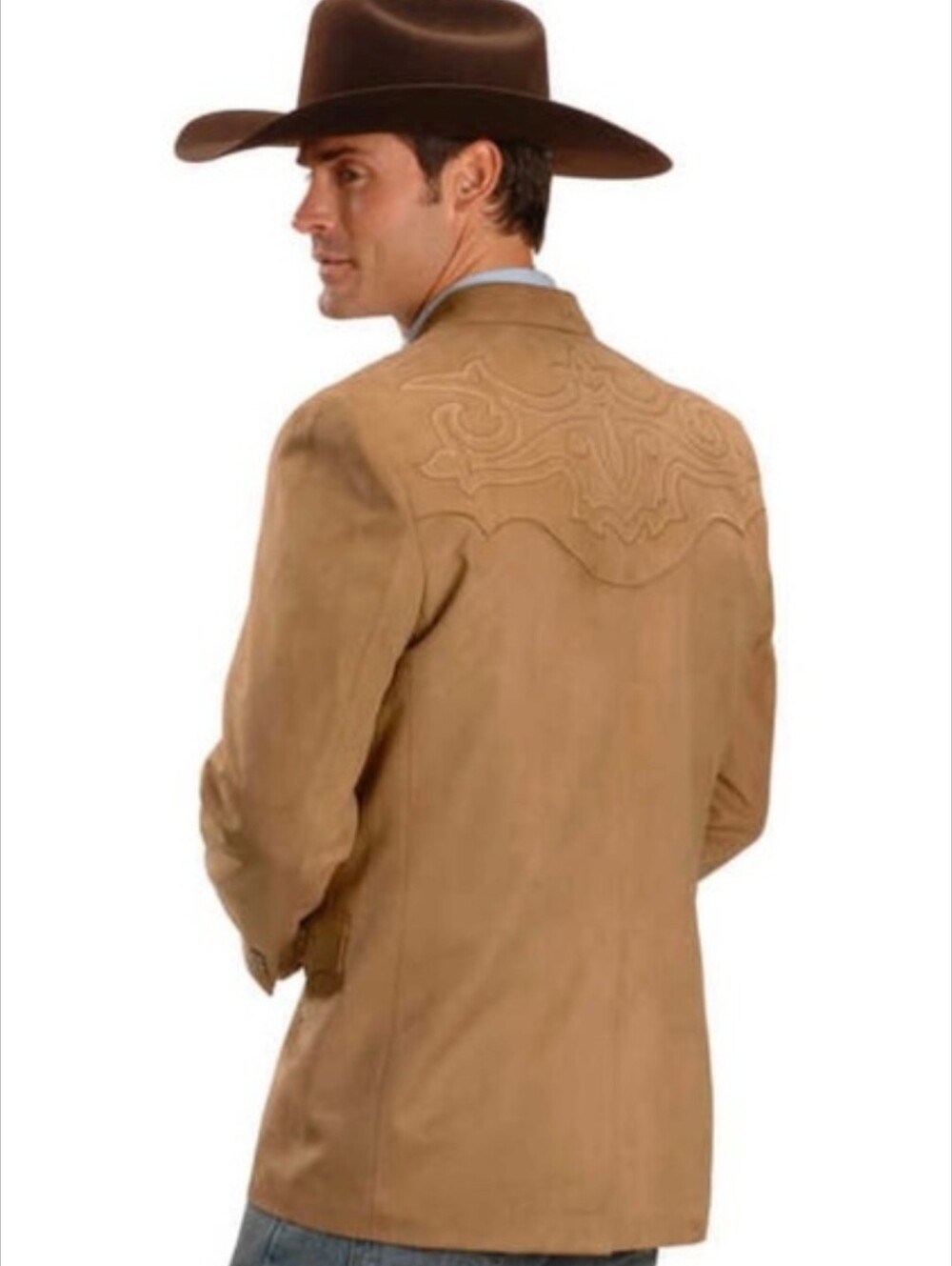 Circle S Dallas TX Embroidered Micro-Suede Sport Coat Size 44R in Western Tan - Picture 2 of 15